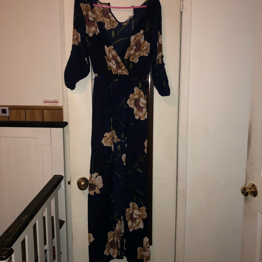 Navy Blue Floral Romper Dress